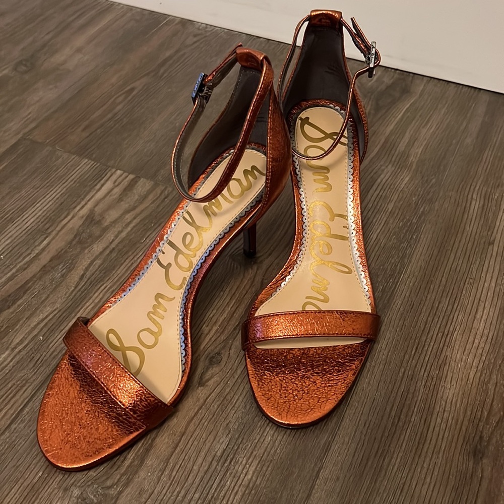 HP 🥳 Sam Edelman “Patti” Auburn Crinkle Leather Sandals 7.5M - Picture 7 of 10